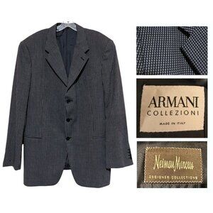Armani Collezioni Sport Coat 46L Blazer Jacket Houndstooth 100% Wool Italy Flaws